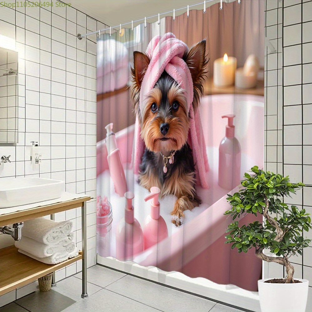 Adorable Home Bathroom Ideas - Cute Yorkie Dog in Bathtub Shower