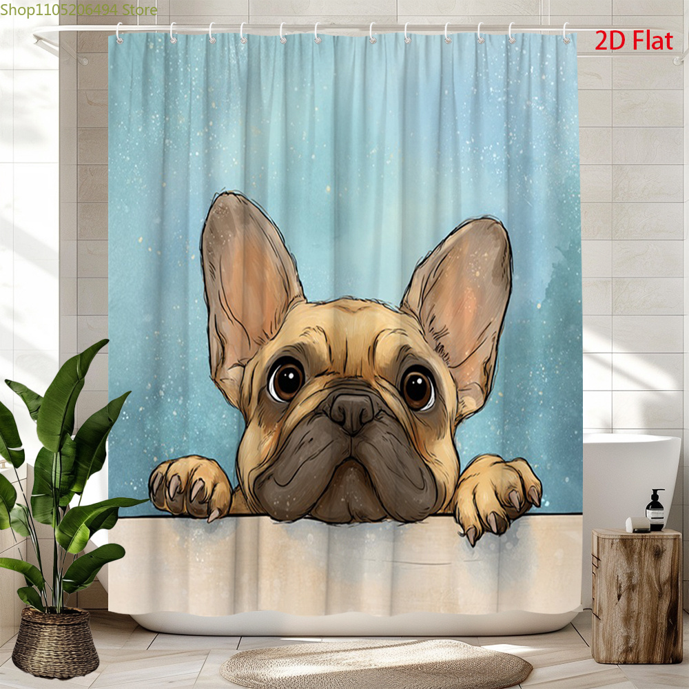 Cute French Bulldog Shower Cur - đánh giá và giá Adorable Home Bathroom Ideas